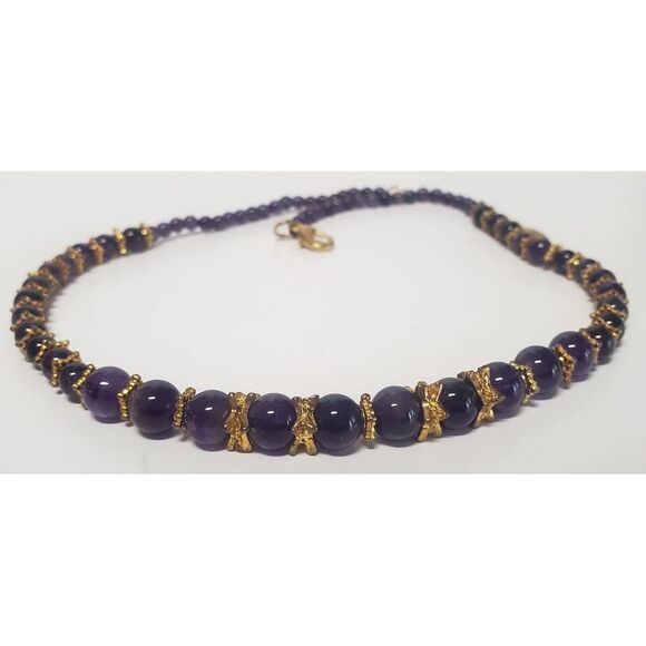 VTG STAUER Signed Genuine Amethyst Necklace Graduated Beads Detailed GoldSpacers - Picture 7 of 12